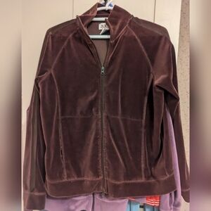 N.Y.L. Laundry XL jacket velour brown Y2K streetwear full zip lounge retro